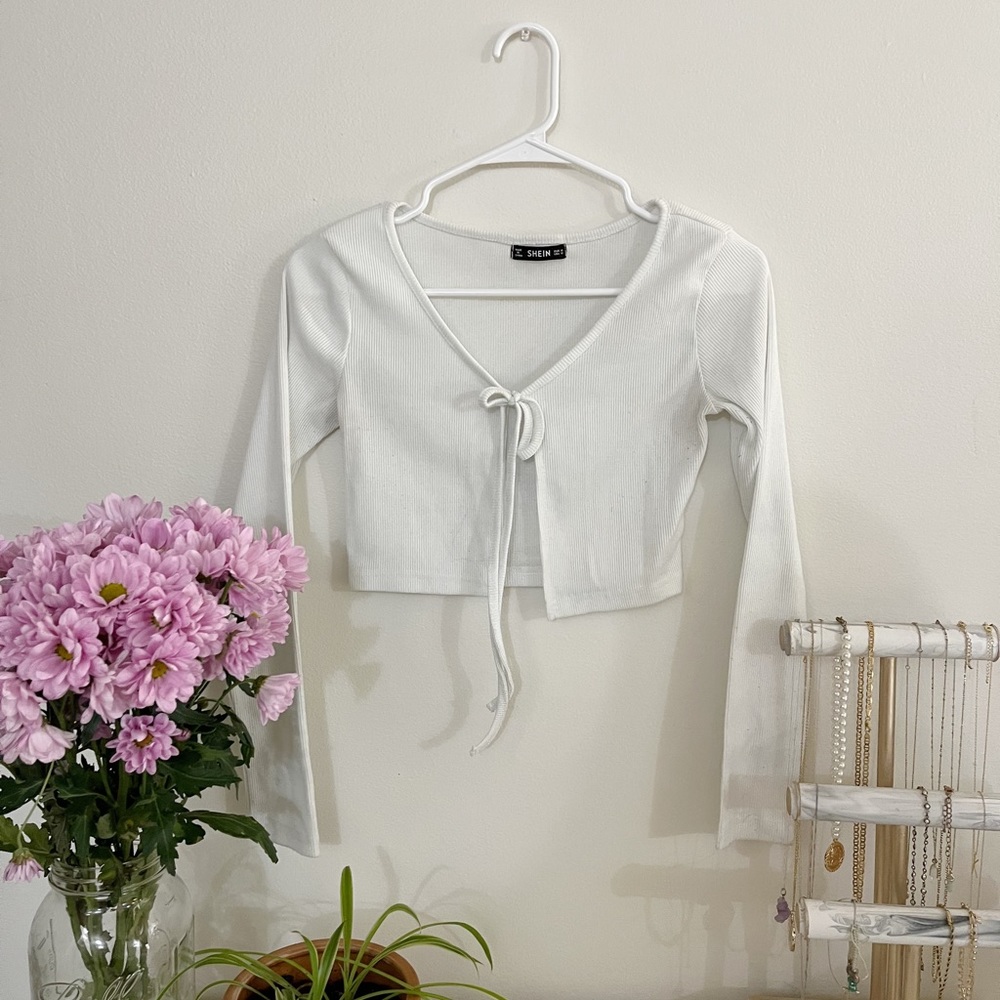 SHEIN white cropped tie top